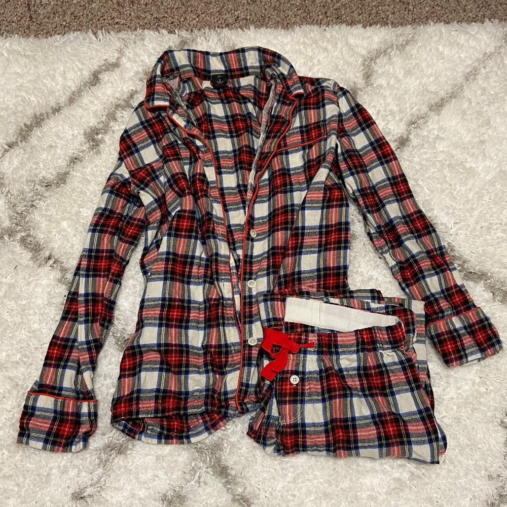 J Crew flannel pajama set in white-out plaid